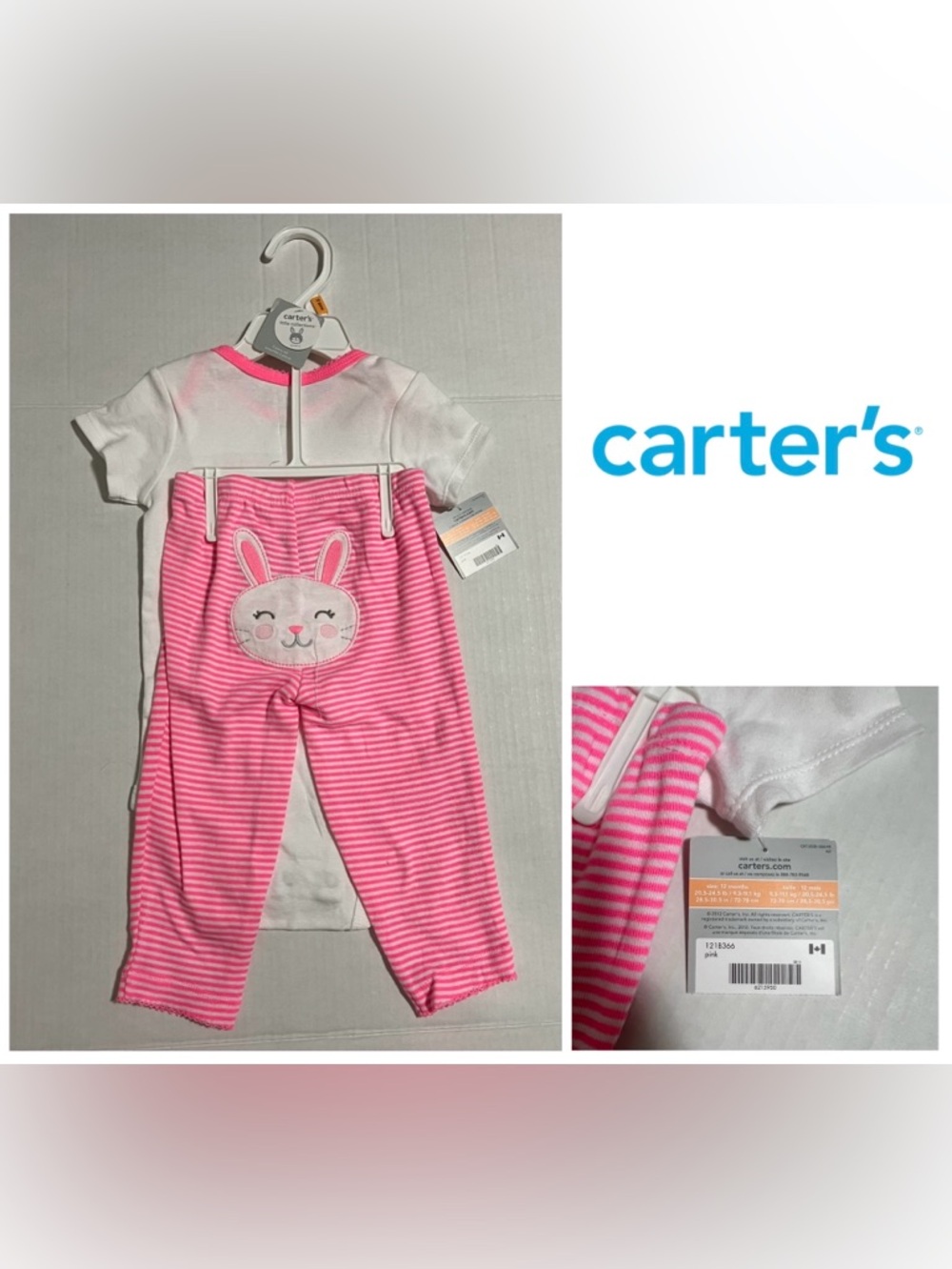 🆕CARTER’S - 12M - NWT - INFANT GIRLS 2PC PINK EASTER BUNNY SET